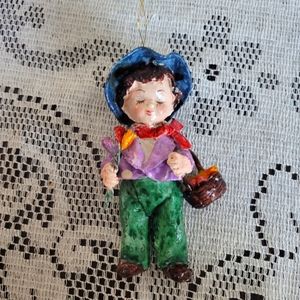 Vintage or possibly Antique paper mache crafted boy Christmas ornament